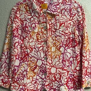 Ruby Rd. Red and Orange Floral Shacket